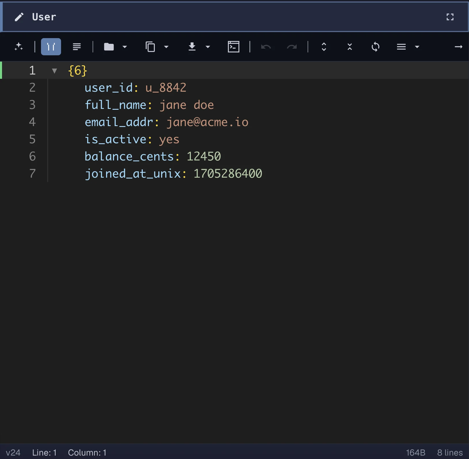 Messy JSON payload loaded in the Forge Json editor.